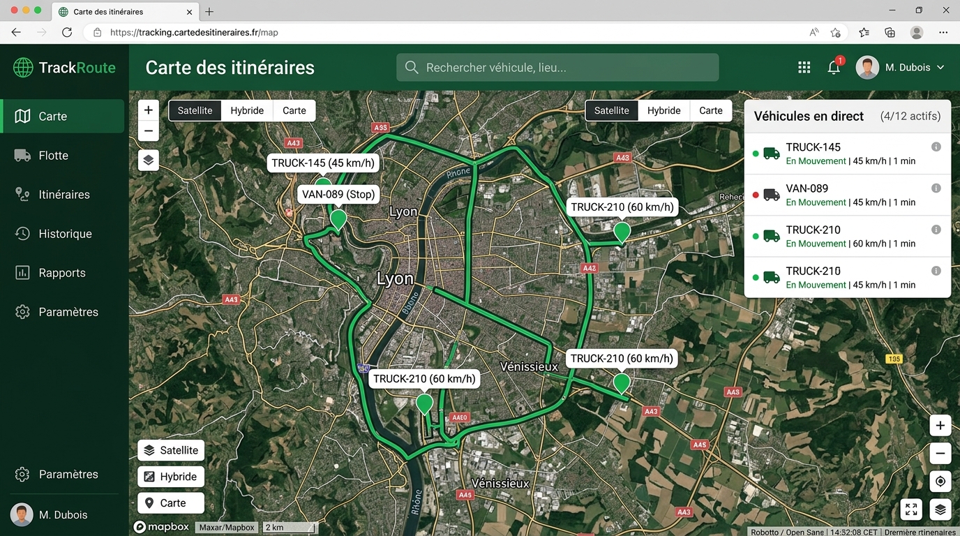 Carte des itinéraires Quartix