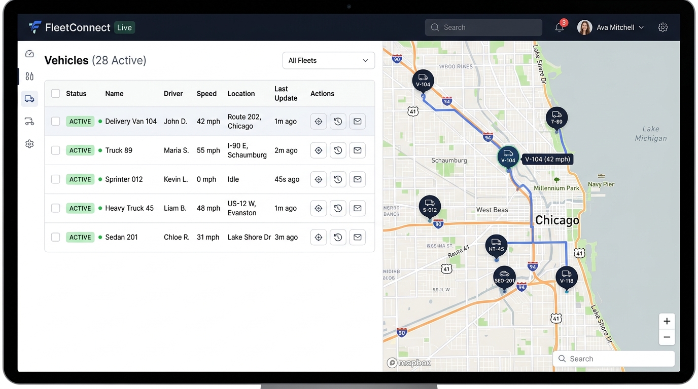 Suivi des véhicules en temps réel web dashboard